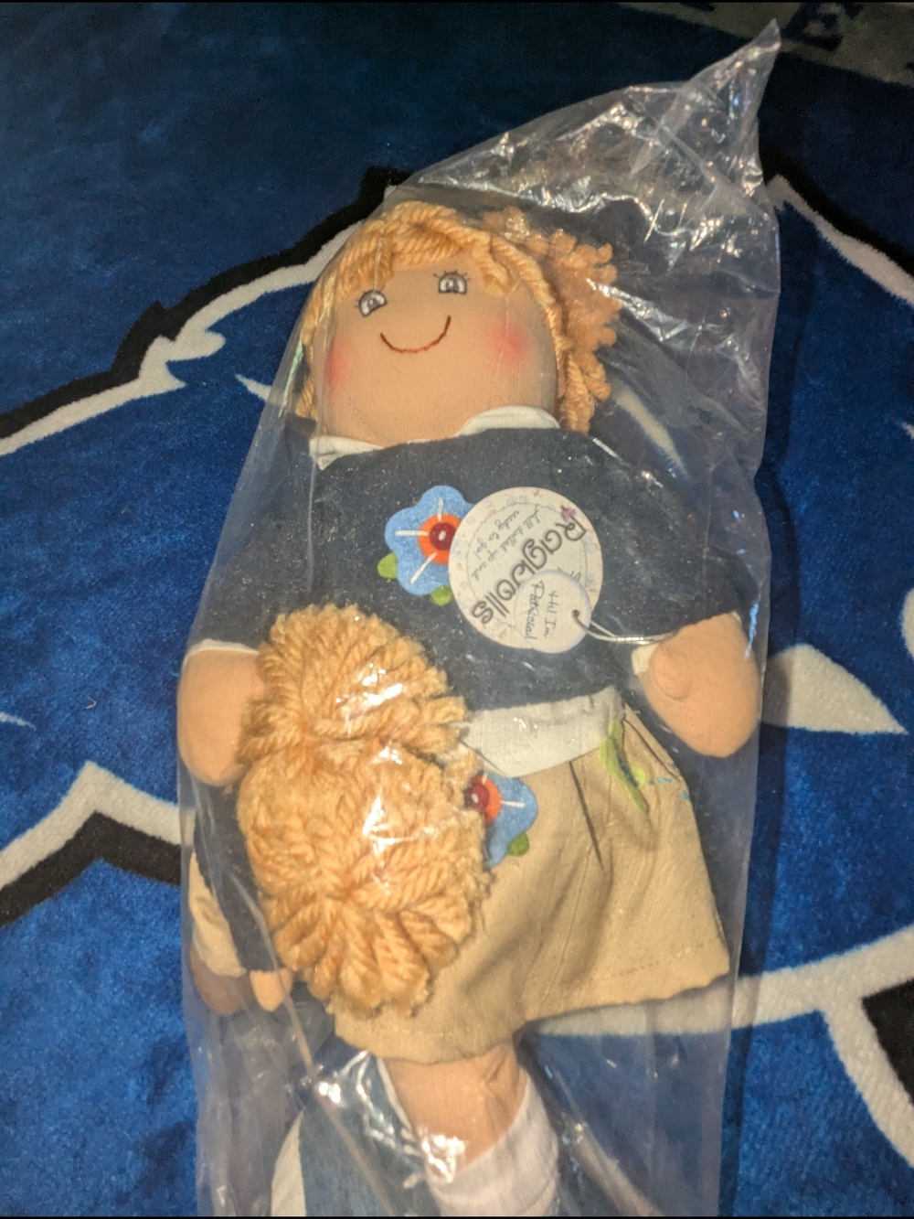 Ragdoll Navy Blue & Tan Flower Applique Rag Doll